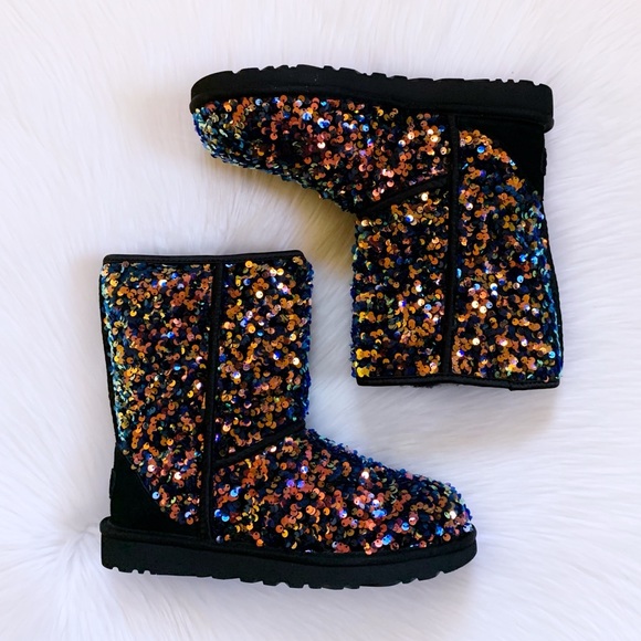 UGG Classic Short Stellar Sequin Boots In Black - Picture 2 of 9